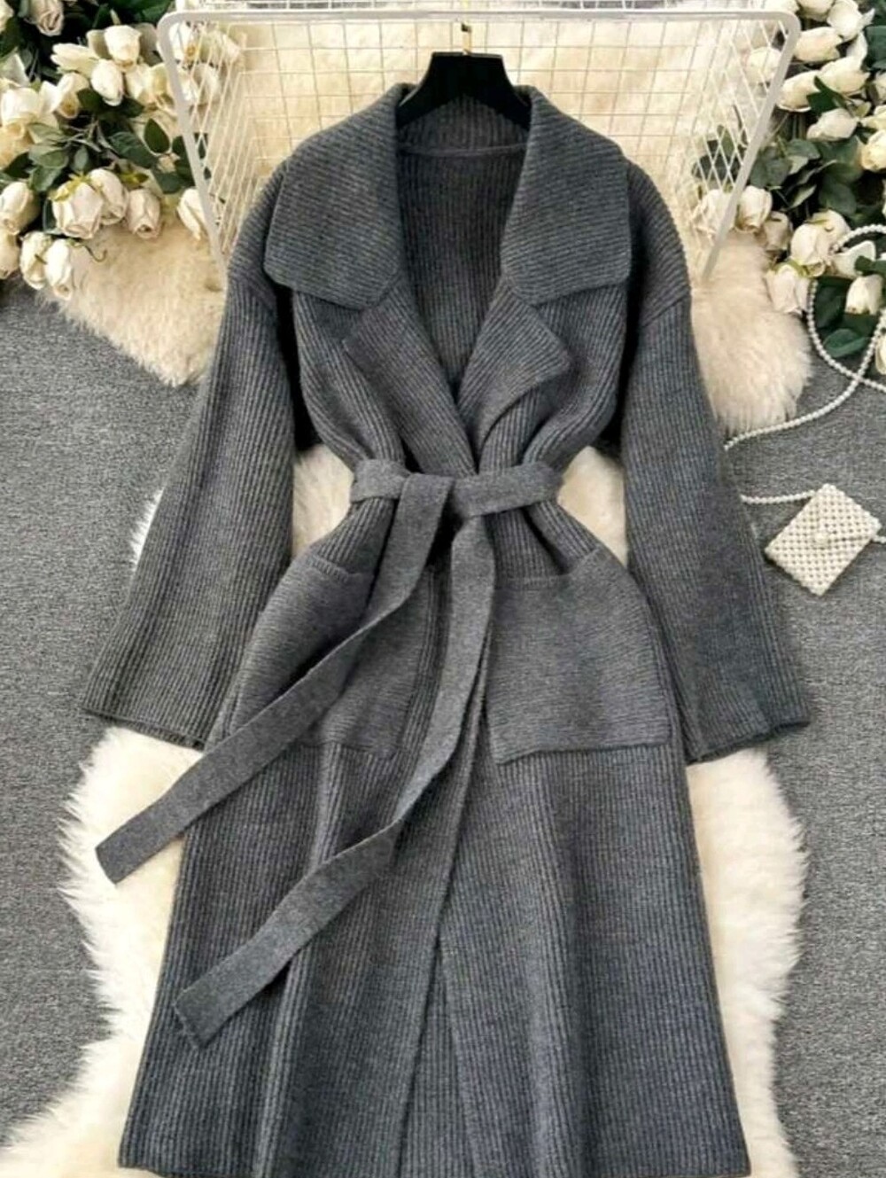 Women's Autumn/Winter Elegant Minimalist Sweater Cardigan, Mid-Length Loose Lazy